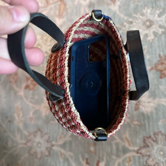 Clare V. Petite Woven Straw Bag Navy Tan Red Striped Bohemian brand New With Tag - Picture 5 of 5